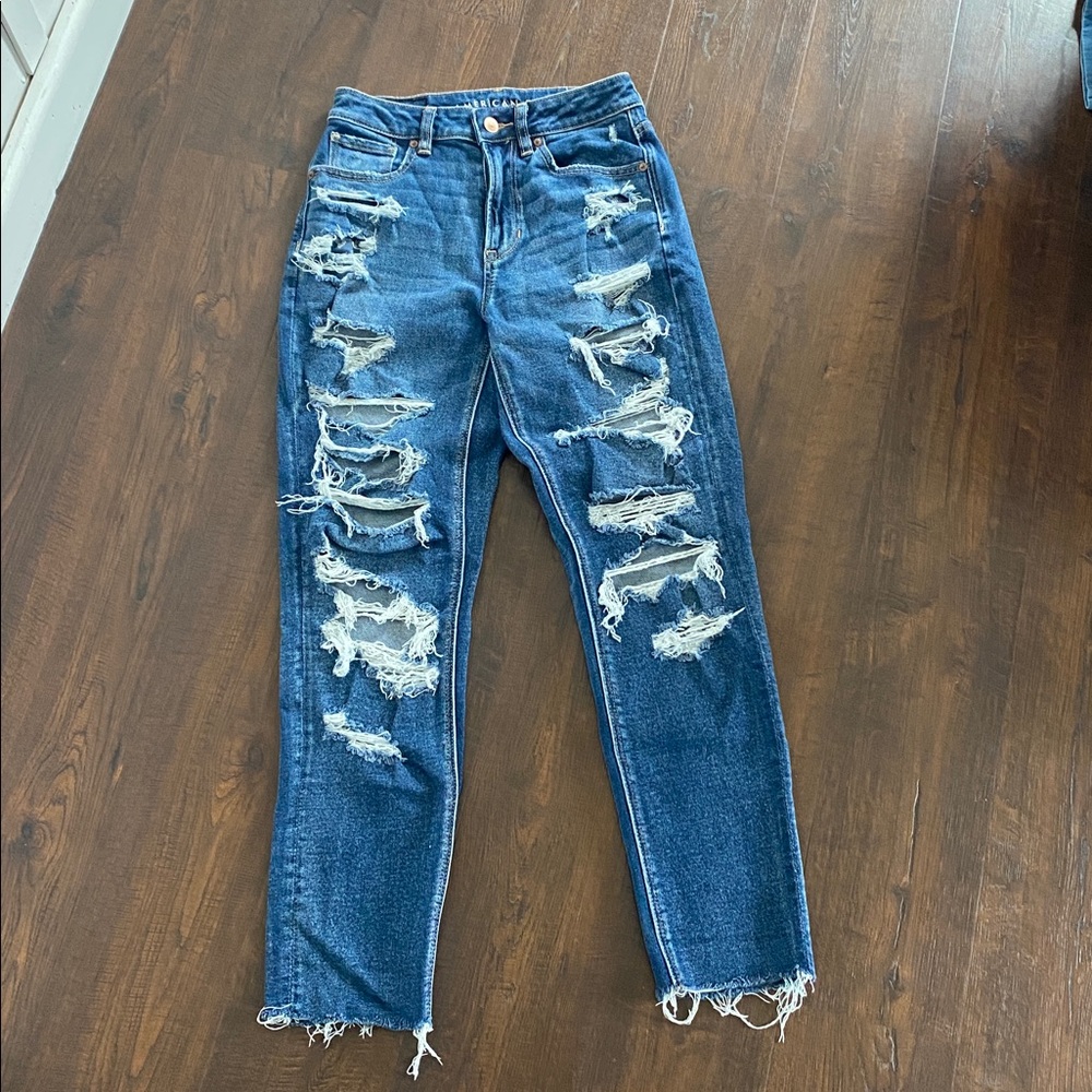 American Eagle Distressed Mom Jeans Coastal Cowgirl Size 2